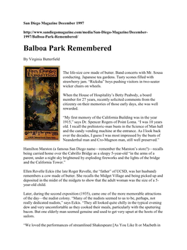 Balboa Park Remembered