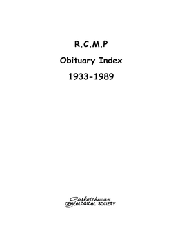 R.C.M.P Obituary Index 1933-1989