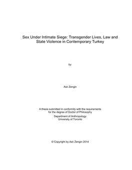 Sex Under Intimate Siege: Transgender Lives, Law and State Violence in Contemporary Turkey