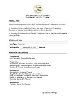 B CITY of GLENDALE, CALIFORNIA REPORT to the CITY COUNCIL