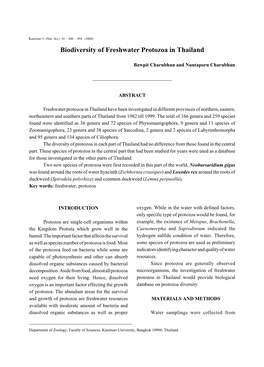 Biodiversity of Freshwater Protozoa in Thailand
