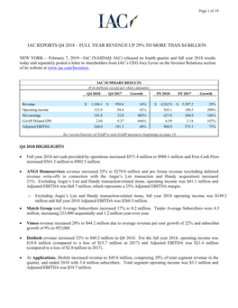 Earnings Release and the Related Investor Presentation Referenced Therein for Further Detail