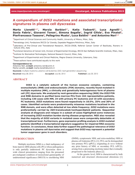 A Compendium of DIS3 Mutations and Associated Transcriptional Signatures in Plasma Cell Dyscrasias