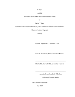 Mechanosensation in Plants by Taylor Y. Paret Submitted to the Graduate