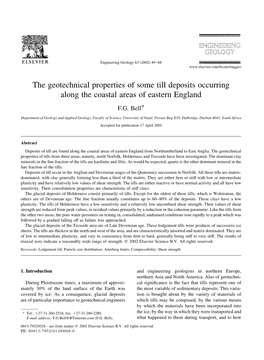 The Geotechnical Properties of Some Till Deposits Occurring Along the Coastal Areas of Eastern England