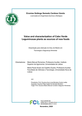 Value and Characterization of Cabo Verde Leguminosae Plants As Sources of New Foods