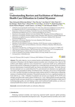 Understanding Barriers and Facilitators of Maternal Health Care Utilization in Central Myanmar