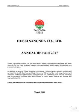 Hubei Sanonda Co., Ltd. Annual Report2017