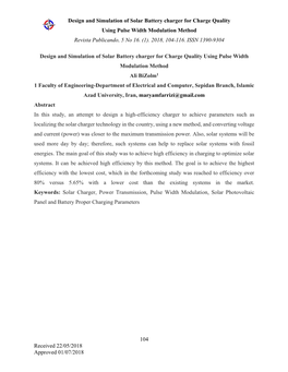 Design and Simulation of Solar Battery Charger for Charge Quality Using Pulse Width Modulation Method Revista Publicando, 5 No 16