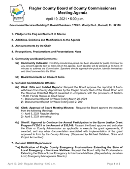 Flagler County Board of County Commissioners Meeting Agenda