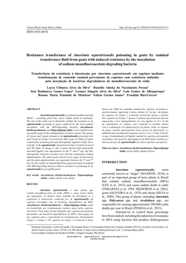 Resistance Transferance of Amorimia Septentrionalis Poisoning in Goats