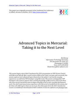 Advanced Topics in Mercurial: Taking It to the Next Level