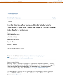 Borrelia Chilensis, a New Member of the Borrelia Burgdorferi Sensu Lato Complex That Extends the Range of This Genospecies in the Southern Hemisphere