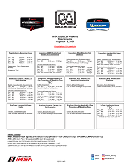 2021 IMSA Provisional Schedule and SR Road