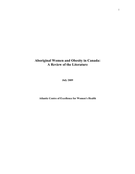 Aboriginal Women and Obesity in Canada: a Review of the Literature