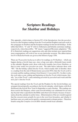 Scripture Readings for Shabbat and Holidays