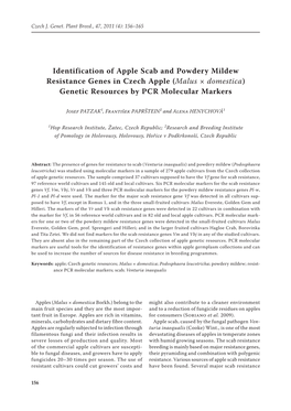 Identification of Apple Scab and Powdery Mildew Resistance Genes in Czech Apple (Malus × Domestica) Genetic Resources by PCR Molecular Markers