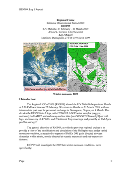 Gordon, Chief Scientist Leg 1 Report Manila to Dumaguete, 27 Feb to 9 March 2009