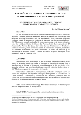 La Pasión Revolucionaria Y Marxista: El Caso De Los Montoneros En Argentina (1970-1976) 1