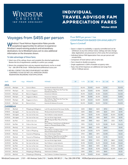 INDIVIDUAL TRAVEL ADVISOR FAM APPRECIATION FARES Winter 2019