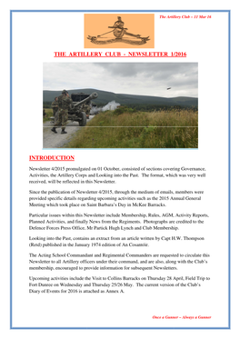 Artillery Club Newsletter 1 of 2016