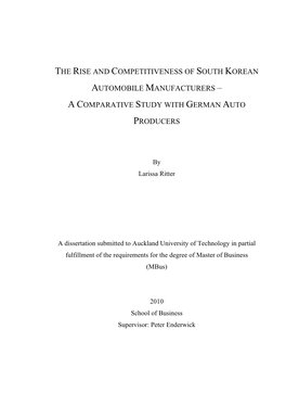 The Rise and Competitiveness of South Korean Automobile Manufacturers – a Comparative Study with German Auto Producers