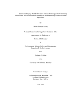 Bees in a Changing World: How Land Surface Phenology, Bee Community Distributions, and Pollinator-Plant Interactions Are Impacted by Urbanization and Agriculture