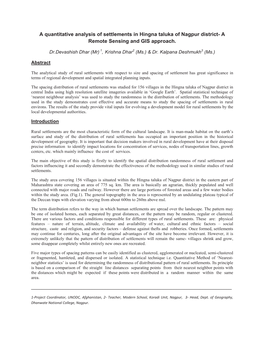 A Quantitative Analysis of Settlements in Hingna Taluka of Nagpur District- a Remote Sensing and GIS Approach