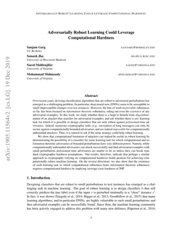 Adversarially Robust Learning Could Leverage Computational Hardness