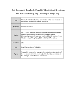 The Study of Historic Building Conservation Policy and Measure: a Title Comparison Between Hong Kong and Macau