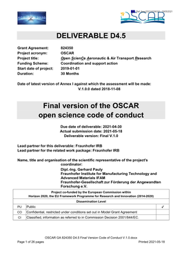 Final Version of the OSCAR Open Science Code of Conduct