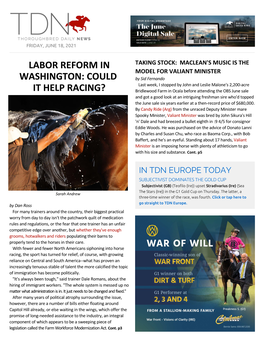 Labor Reform in Washington: Could It Help Racing?