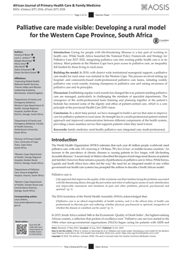 Developing a Rural Model for the Western Cape Province, South Africa