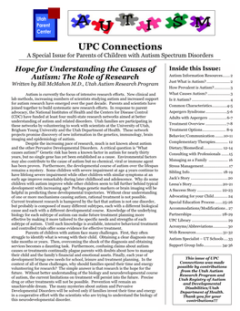 UPC Connections a Special Issue for Parents of Children with Autism Spectrum Disorders