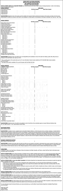 July 9, 2020 Marin County Elections Department Legal Notice