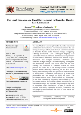 The Local Economy and Rural Development in Berambai Hamlet, East Kalimantan