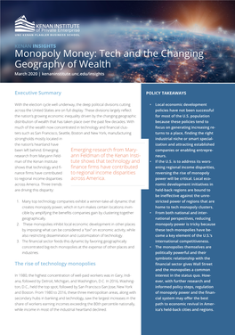 Monopoly Money: Tech and the Changing Geography of Wealth March 2020 | Kenaninstitute.Unc.Edu/Insights
