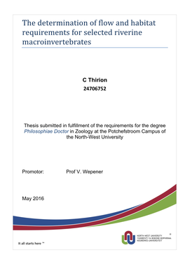 The Determination of Flow and Habitat Requirements for Selected Riverine Macroinvertebrates