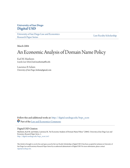 An Economic Analysis of Domain Name Policy Karl M