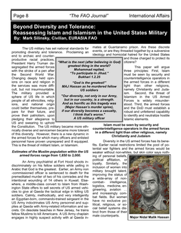 Reassessing Islam and Islamism in the United States Military By: Mark Silinsky, Civilian, EURASIA FAO