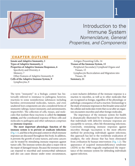 Introduction to the Immune System Nomenclature, General Properties, and Components