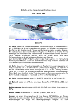 Globaler Airline-Newsletter Von Berlinspotter.De 6.11. – 10.11. 2009