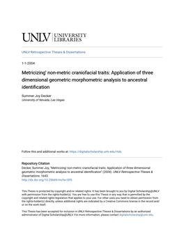 Metricizing' Non-Metric Craniofacial Traits: Application of Three Dimensional Geometric Morphometric Analysis to Ancestral Identification