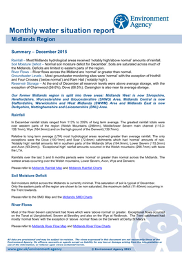 Water Situation Report Midlands Region