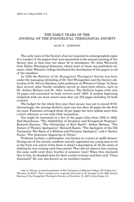 The Early Years of the Journal of the Evangelical Theological Society