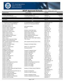 SEVP Approved Schools As of Tuesday, June 01, 2010 Institution Name Campus Name City/State Date Approved - 1