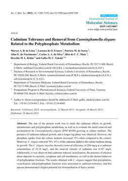 Cadmium Tolerance and Removal from Cunninghamella Elegans Related to the Polyphosphate Metabolism