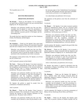 Hansard June 11, 2003 Very Concerned About the Condition of Highway 47, Especially Mr