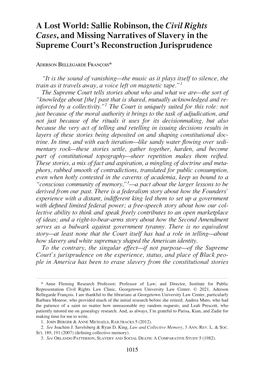 A Lost World: Sallie Robinson, the Civil Rights Cases, and Missing Narratives of Slavery in the Supreme Court's Reconstruction Jurisprudence