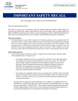 Important Safety Recall